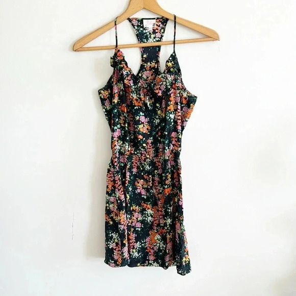 Parker Y2K vibe Black floral print Silk sleeveless Dress Multicolor size Small - Picture 4 of 10